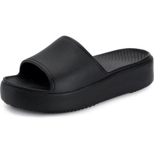 imageWHITIN Womens Platform Sandal Lightweight Waterproof Summer Size 7 Low Wedges Slides Female Comfortable Open Toe Cushioning Soft Slippers All Black