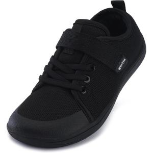 imageWHITIN LittleBig Kid Barefoot Shoes  BoysGirls Laceup Minimalist Sneakers  Wide Toe Box  Natural Flexible FitW8k6  All Black