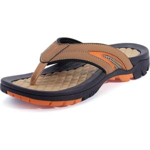 imageWHITIN Mens Flip Flops  Outdoor Thong Sandals  Arch Support  Slip ResistantMesh Brown