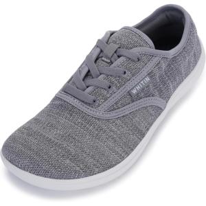 imageWHITIN Mens Wide Canvas Barefoot Sneakers  Zero Drop Sole  Minimalist FootwearW872  Dark Grey Knit Upper