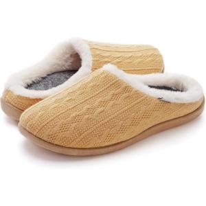 imageWHITIN Women Cozy Fuzzy Knitted Slipper Warm Slip On House Bedroom Shoes with Orthotic Arch Support Size 9 Plantar Fasciitis Ladies Clogs Yellow 40