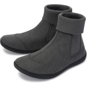 imageWHITIN Womens Wide Barefoot Ankle Boots  Minimalist Chelsea Styles  Zero Drop  Stacked Socklike CuffsW821  Dark Grey