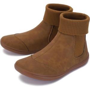 imageWHITIN Womens Wide Barefoot Ankle Boots  Minimalist Chelsea Styles  Zero Drop  Stacked Socklike CuffsW821  Light Brown