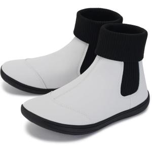 imageWHITIN Womens Wide Barefoot Ankle Boots  Minimalist Chelsea Styles  Zero Drop  Stacked Socklike CuffsW821  White Black