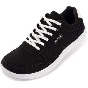 imageWHITIN Wide Toe Box Barefoot Sneakers for Women  Lightweight Canvas Minimalist ShoesBlack White