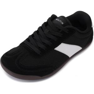 imageWHITIN Wide Barefoot Sneakers for Women  Brogue Toe Cap Style  SuedeKnit HybridBlack