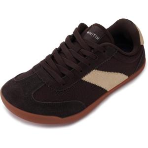 imageWHITIN Wide Barefoot Sneakers for Women  Brogue Toe Cap Style  SuedeKnit HybridBrown Gum