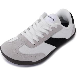 imageWHITIN Wide Barefoot Sneakers for Women  Brogue Toe Cap Style  SuedeKnit HybridGrey Chocolate