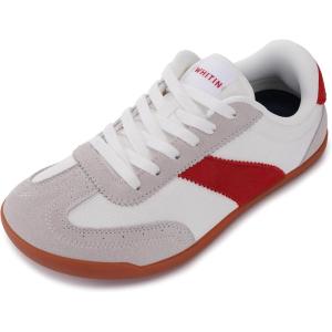 imageWHITIN Wide Barefoot Sneakers for Women  Brogue Toe Cap Style  SuedeKnit HybridGrey Gum