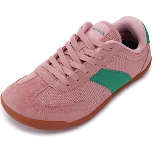 imageWHITIN Wide Barefoot Sneakers for Women  Brogue Toe Cap Style  SuedeKnit HybridPink Gum