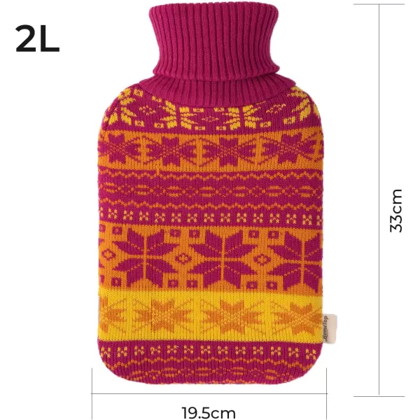 2 Liter Premium Classic Rubber Hot Water Bottle w/Cute Knit Cover 