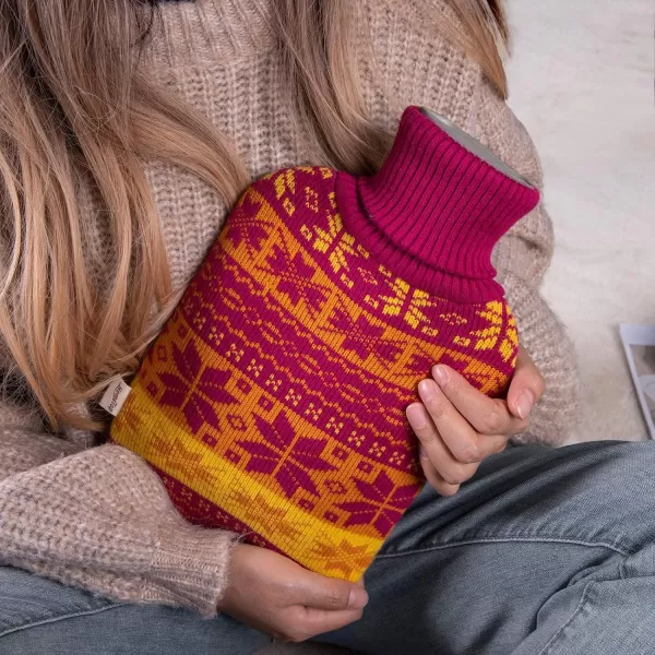 2 Liter Premium Classic Rubber Hot Water Bottle w/Cute Knit Cover 