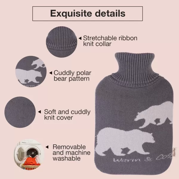 HomeTop Large 2 Liter Soft Knit Elegant Polar Bear Hot Water Bottle Cover - ONLY Cover 