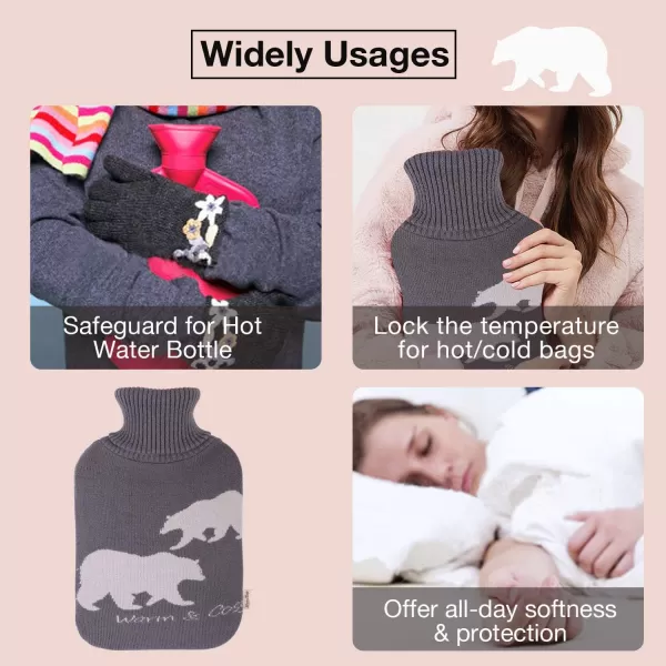 HomeTop Large 2 Liter Soft Knit Elegant Polar Bear Hot Water Bottle Cover - ONLY Cover 