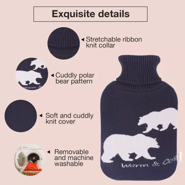 HomeTop Large 2 Liter Soft Knit Elegant Polar Bear Hot Water Bottle Cover - ONLY Cover 