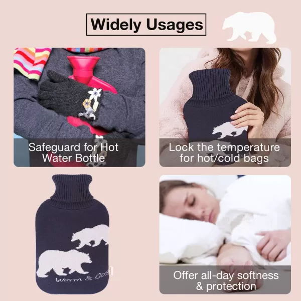 HomeTop Large 2 Liter Soft Knit Elegant Polar Bear Hot Water Bottle Cover - ONLY Cover 