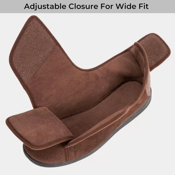 HomeTop Men's Adjustable Hook and Loop Memory Foam Diabetic Slippers, Comfy Indoor Outdoor Extra Wide House Shoes for Swollen Feet
