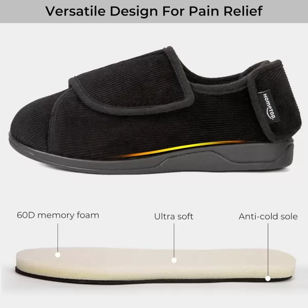 HomeTop Men's Adjustable Hook and Loop Memory Foam Diabetic Slippers, Comfy Indoor Outdoor Extra Wide House Shoes for Swollen Feet