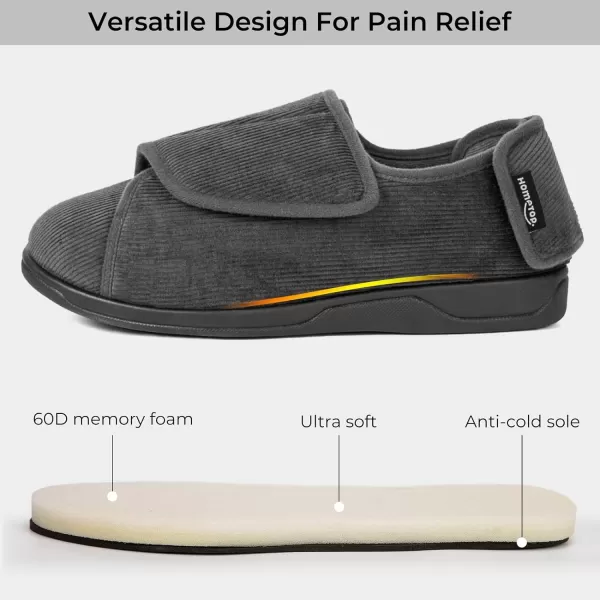 HomeTop Men's Adjustable Hook and Loop Memory Foam Diabetic Slippers, Comfy Indoor Outdoor Extra Wide House Shoes for Swollen Feet