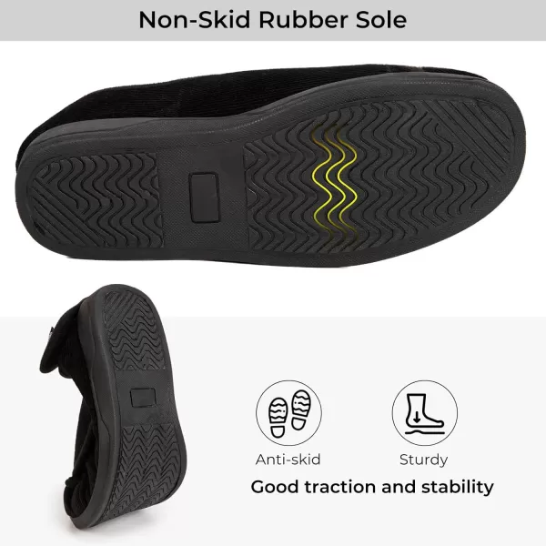 HomeTop Men's Adjustable Hook and Loop Memory Foam Diabetic Slippers, Comfy Indoor Outdoor Extra Wide House Shoes for Swollen Feet