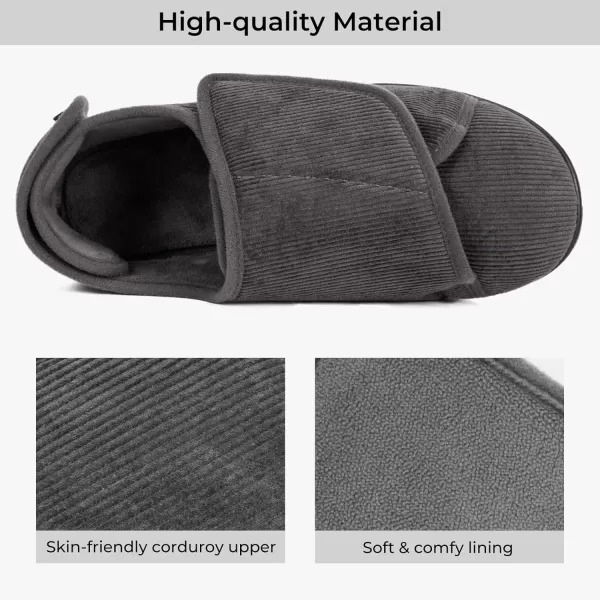 HomeTop Men's Adjustable Hook and Loop Memory Foam Diabetic Slippers, Comfy Indoor Outdoor Extra Wide House Shoes for Swollen Feet
