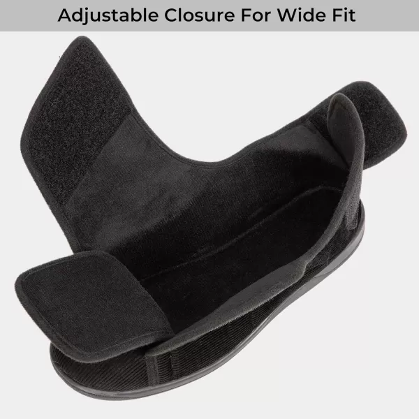 HomeTop Men's Adjustable Hook and Loop Memory Foam Diabetic Slippers, Comfy Indoor Outdoor Extra Wide House Shoes for Swollen Feet
