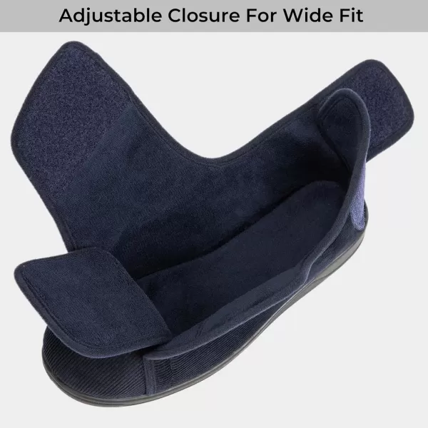 HomeTop Men's Adjustable Hook and Loop Memory Foam Diabetic Slippers, Comfy Indoor Outdoor Extra Wide House Shoes for Swollen Feet