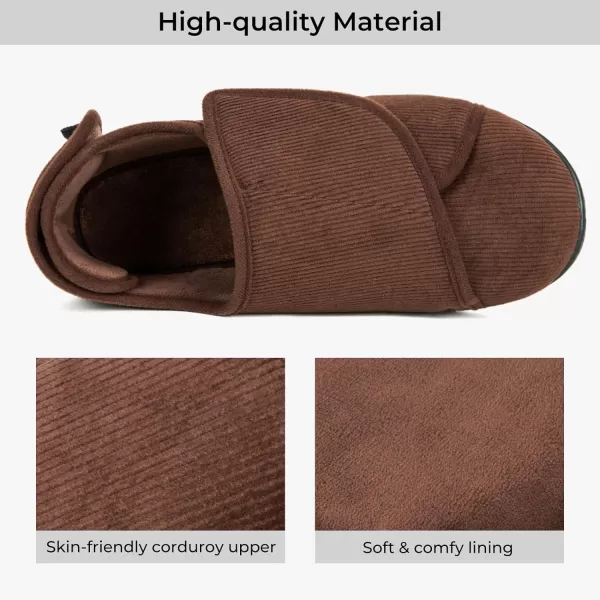 HomeTop Men's Adjustable Hook and Loop Memory Foam Diabetic Slippers, Comfy Indoor Outdoor Extra Wide House Shoes for Swollen Feet