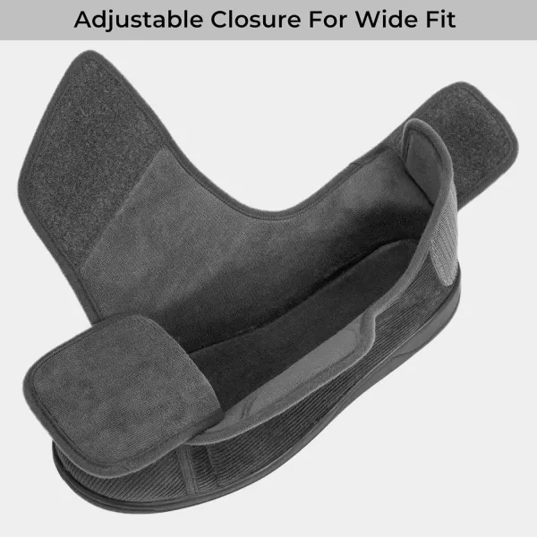 HomeTop Men's Adjustable Hook and Loop Memory Foam Diabetic Slippers, Comfy Indoor Outdoor Extra Wide House Shoes for Swollen Feet