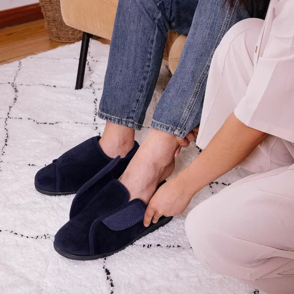 HomeTop Men's Adjustable Hook and Loop Memory Foam Diabetic Slippers, Comfy Indoor Outdoor Extra Wide House Shoes for Swollen Feet