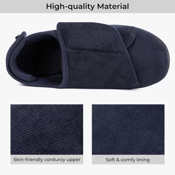 HomeTop Men's Adjustable Hook and Loop Memory Foam Diabetic Slippers, Comfy Indoor Outdoor Extra Wide House Shoes for Swollen Feet