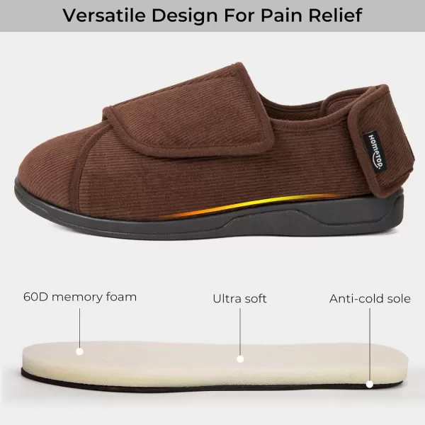HomeTop Men's Adjustable Hook and Loop Memory Foam Diabetic Slippers, Comfy Indoor Outdoor Extra Wide House Shoes for Swollen Feet