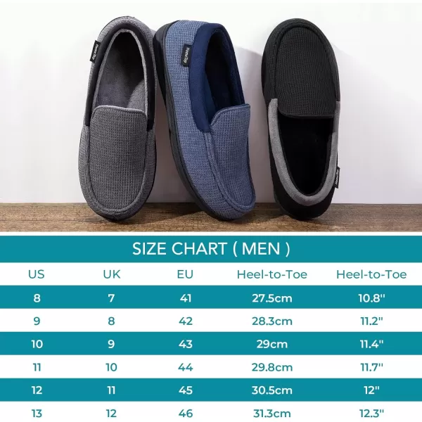 HomeTop Men's Comfort Memory Foam Moccasin Slippers, Breathable Cotton Knit Terry Cloth House Shoes for Indoor Outdoor