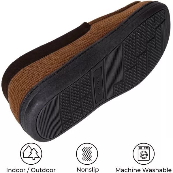 HomeTop Men's Comfort Memory Foam Moccasin Slippers, Breathable Cotton Knit Terry Cloth House Shoes for Indoor Outdoor
