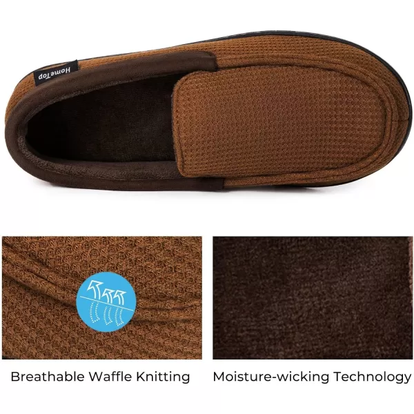 HomeTop Men's Comfort Memory Foam Moccasin Slippers, Breathable Cotton Knit Terry Cloth House Shoes for Indoor Outdoor