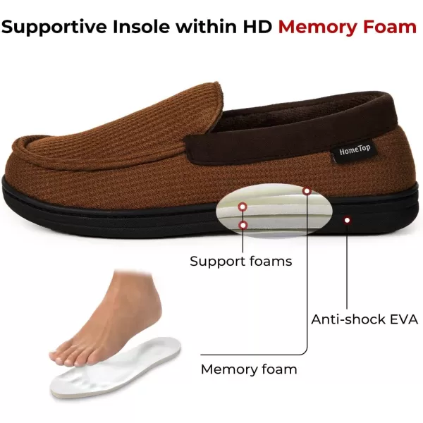 HomeTop Men's Comfort Memory Foam Moccasin Slippers, Breathable Cotton Knit Terry Cloth House Shoes for Indoor Outdoor