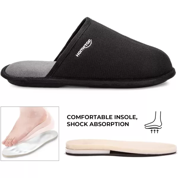 HomeTop Men's Comfy Knitted Memory Foam Slip On Scuff Slipper with Anti-Skid Rubber Sole