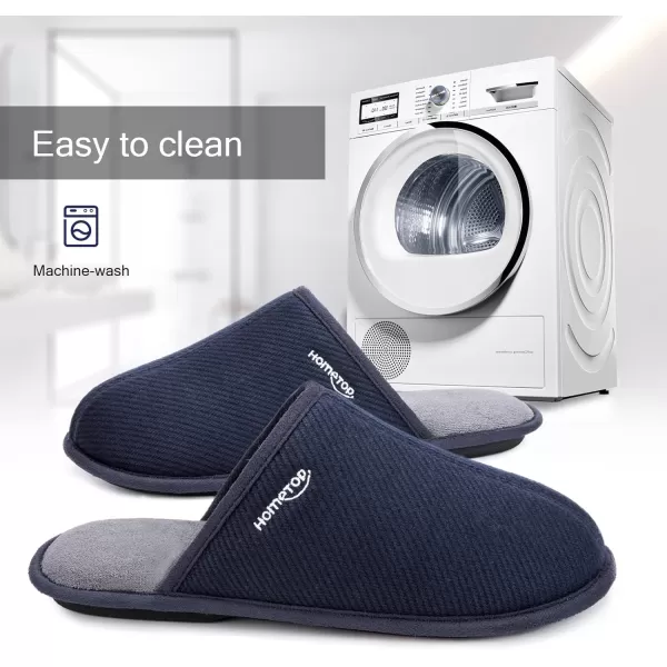 HomeTop Men's Comfy Knitted Memory Foam Slip On Scuff Slipper with Anti-Skid Rubber Sole