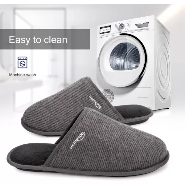 HomeTop Men's Comfy Knitted Memory Foam Slip On Scuff Slipper with Anti-Skid Rubber Sole