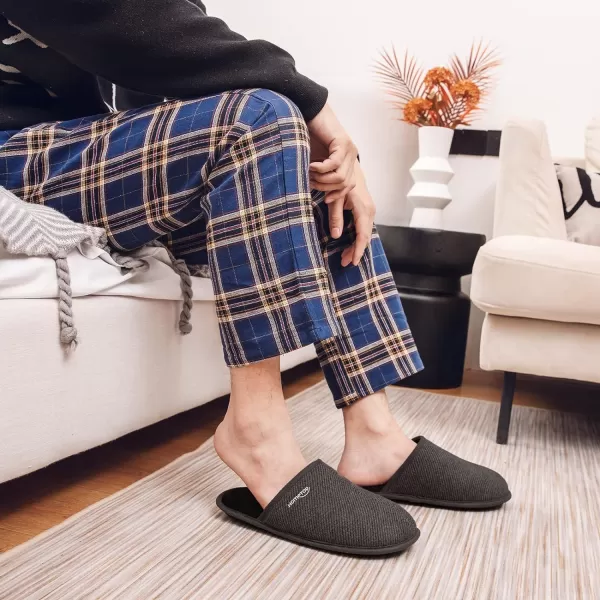 HomeTop Men's Comfy Knitted Memory Foam Slip On Scuff Slipper with Anti-Skid Rubber Sole