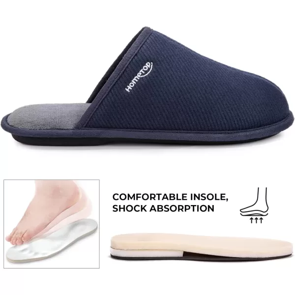 HomeTop Men's Comfy Knitted Memory Foam Slip On Scuff Slipper with Anti-Skid Rubber Sole