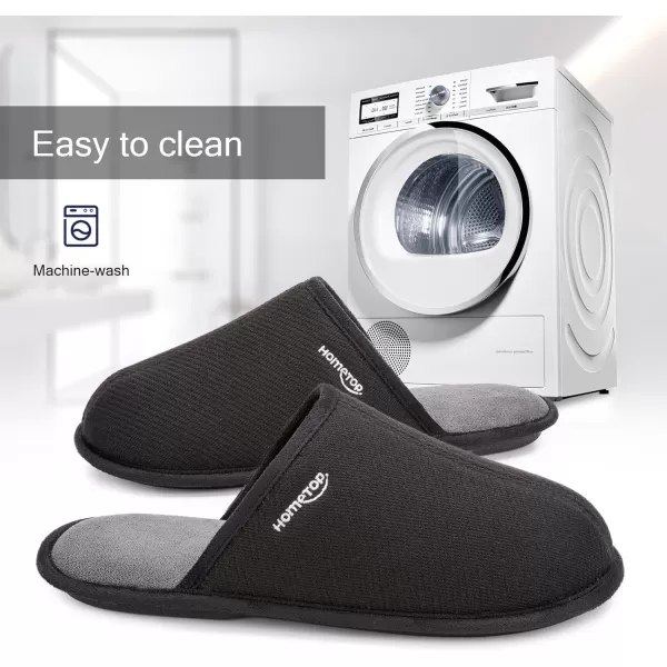 HomeTop Men's Comfy Knitted Memory Foam Slip On Scuff Slipper with Anti-Skid Rubber Sole
