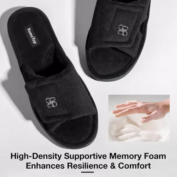 HomeTop Men's Cozy Coral Velvet Memory Foam Open Toe Slipper with Adjustable Hook and Loop