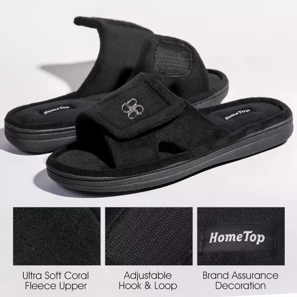HomeTop Men's Cozy Coral Velvet Memory Foam Open Toe Slipper with Adjustable Hook and Loop