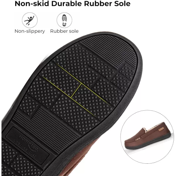 HomeTop Men's Memory Foam Moccasin Slippers, Comfy Indoor Outdoor House Shoes Suede Bedroom with Warm Sherpa Lining Durable Rubber Sole