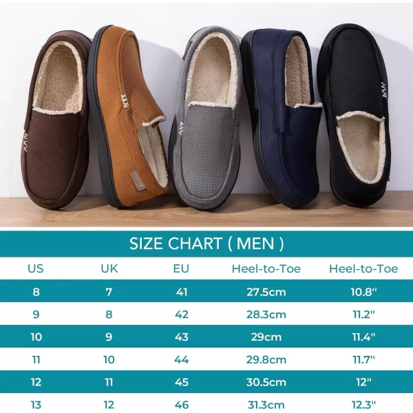 HomeTop Men's Memory Foam Moccasin Slippers, Comfy Indoor Outdoor House Shoes Suede Bedroom with Warm Sherpa Lining Durable Rubber Sole