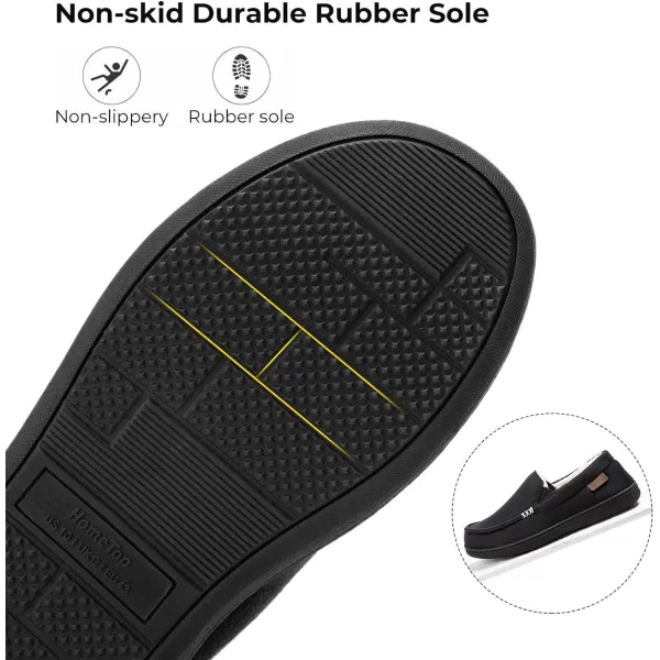 HomeTop Men's Memory Foam Moccasin Slippers, Comfy Indoor Outdoor House Shoes Suede Bedroom with Warm Sherpa Lining Durable Rubber Sole