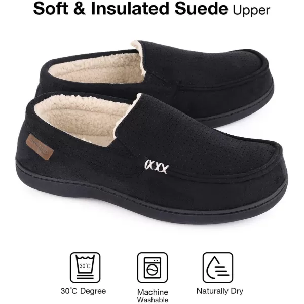 HomeTop Men's Memory Foam Moccasin Slippers, Comfy Indoor Outdoor House Shoes Suede Bedroom with Warm Sherpa Lining Durable Rubber Sole