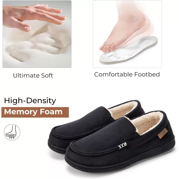 HomeTop Men's Memory Foam Moccasin Slippers, Comfy Indoor Outdoor House Shoes Suede Bedroom with Warm Sherpa Lining Durable Rubber Sole