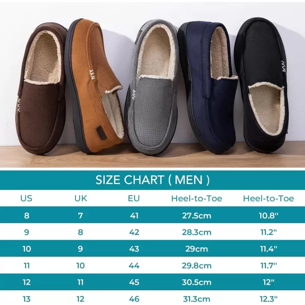 HomeTop Men's Memory Foam Moccasin Slippers, Comfy Indoor Outdoor House Shoes Suede Bedroom with Warm Sherpa Lining Durable Rubber Sole